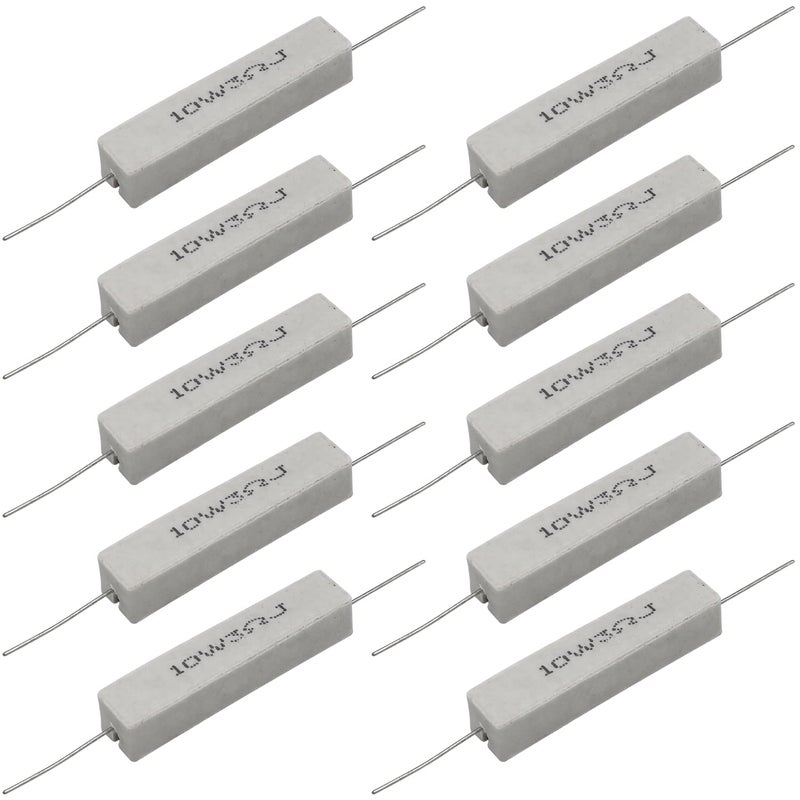 Dimlove Cement Resistor,10 PCS 10w 3 Ohm 5% Axial Lead Wire Resistor White Wound Fixed Ceramic Cement Resistors Wirewound Cement Power Resistors Flame Heat Moisture Resistance Precharge Horizontal Resistors - Image 1